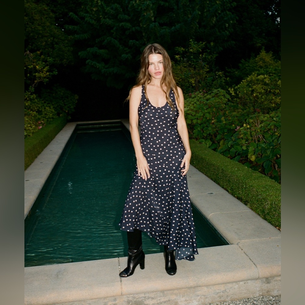 The Ellery - Diana Elegant Navy Polka Dot Dress Realisation Par